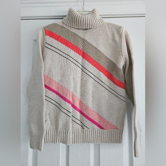 Liz Claborne Beige Striped Turtleneck Sweater Sz Sm - Picture 2 of 5